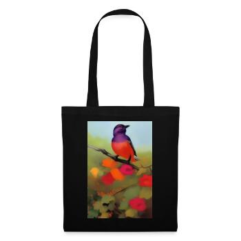 Oiseau sur branche avec des fleurs colorées - Sac en tissu - noir - Devant