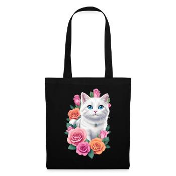 Cat with roses - Tote Bag - black - Front