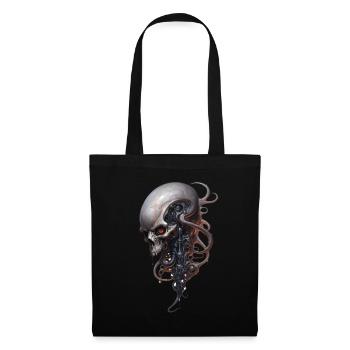 Steampunk Alien Schädel Wirbelsäule Fantasy Shirt - Stoffbeutel - Schwarz - Vorne