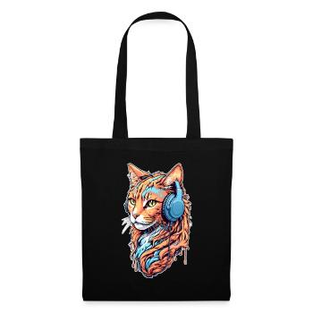 Le chat écoute de la musique - Sac en tissu - noir - Devant