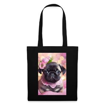 Joli bouledogue avec couronne de fleurs - Sac en tissu - noir - Devant