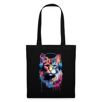 Chat Maine Coon coloré avec des écouteurs - Sac en tissu - noir - Devant