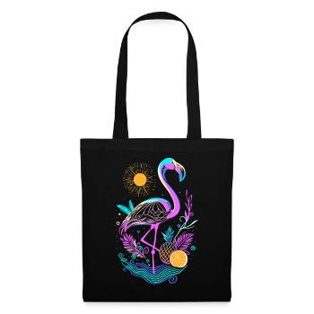 Flamingo Ananas Früchte - Stoffbeutel - Schwarz - Vorne