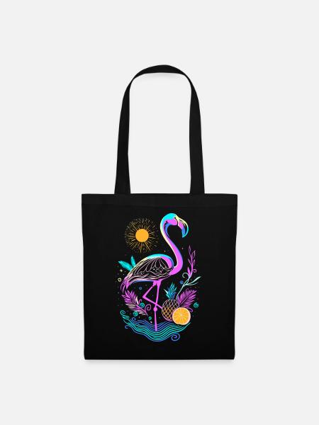 Flamingo Ananas Früchte - Stoffbeutel - Schwarz