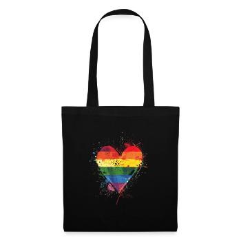 Abstraktes Regenbogenherz mit Tintenspritzern - Pride - Stoffbeutel - Schwarz - Vorne