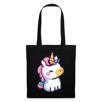 Niedliches Einhorn-Design - skurrile Cartoon-Kunst - Stoffbeutel - Schwarz - Vorne