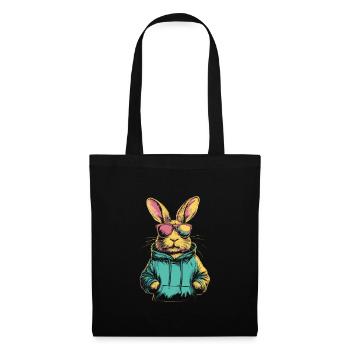 Lapin avec des lunettes de soleil vintage - Sac en tissu - noir - Devant