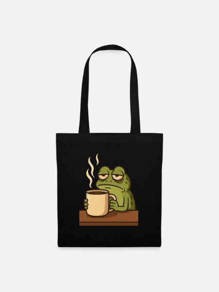 Frosch mit Kaffee - Stoffbeutel - Schwarz