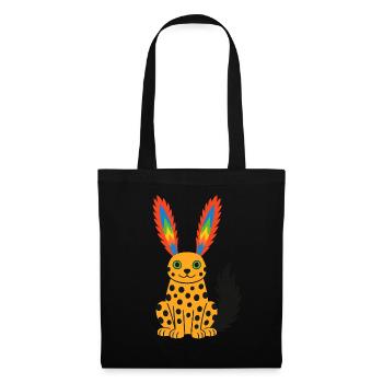 Guépard exotique fantastique avec oreilles en plumes arc-en-ciel - Sac en tissu - noir - Devant