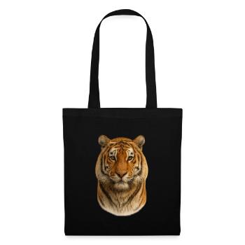 Realistischer Tigerkopf – Wildes Tierdesign - Stoffbeutel - Schwarz - Vorne