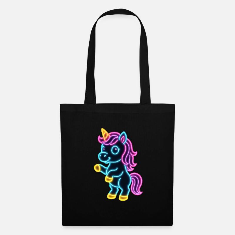 Süßes Neon Einhorn stehend | Bunt und leuchtend - Stoffbeutel - Schwarz