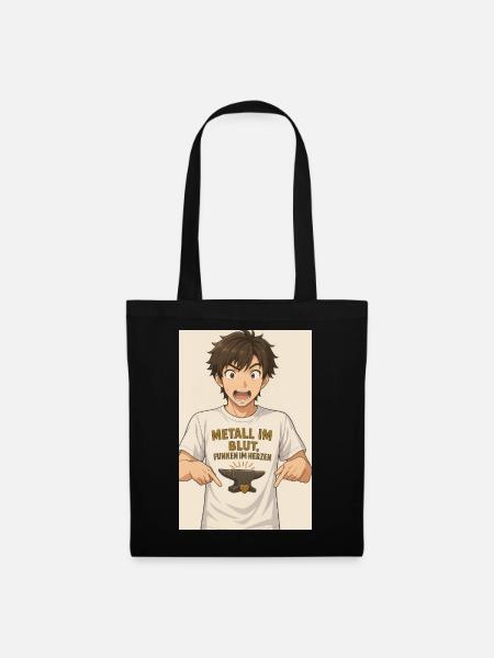 Anime Figur Detail T-Shirt - Stoffbeutel - Schwarz