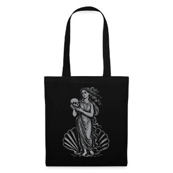 Mythische Aphrodite mit Totenkopf und Fächer - Stoffbeutel - Schwarz - Vorne