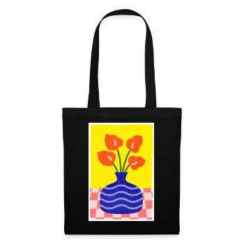 Abstract Art Blue Pot and Flower Retro Style - Tote Bag - black - Front