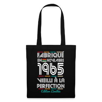 Anniversaire 60 ans - Fabriqué en Novembre 1965 - Sac en tissu - noir - Devant