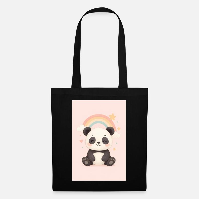 Süßer Panda mit Regenbogen und Sternen - Stoffbeutel - Schwarz