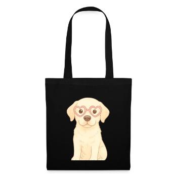 Chien joueur avec des lunettes en forme de cœur - Sac en tissu - noir - Devant