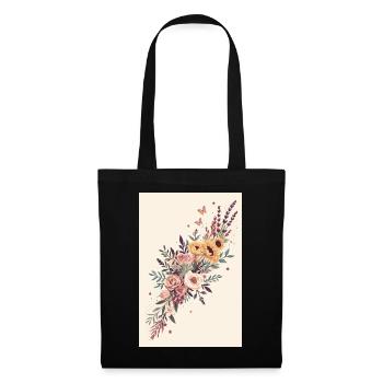 Blumenbouquet mit Schmetterlingen - Stoffbeutel - Schwarz - Vorne
