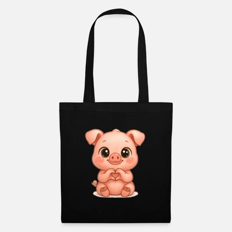 Cute Pig with Heart Hands - Tote Bag - black