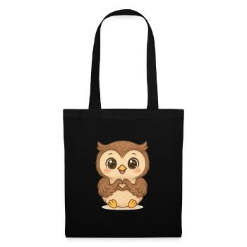 Cœur de chouette mignon - Sac en tissu - noir - Devant
