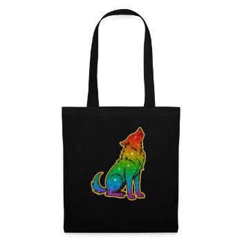 Heulender Regenbogenwolf Glitter Silhouette - Stoffbeutel - Schwarz - Vorne