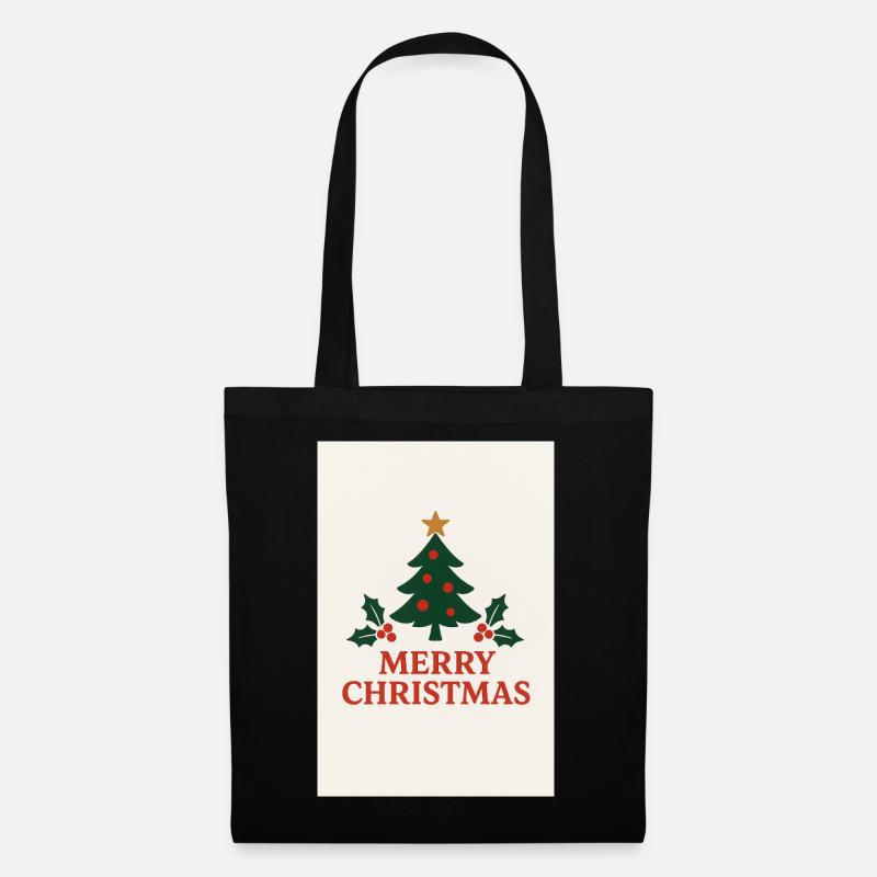 Merry Christmas Tree Retro Red and Green - Stoffbeutel - Schwarz