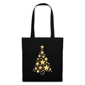 Goldener Sternen-Weihnachtsbaum - Stoffbeutel - Schwarz - Vorne