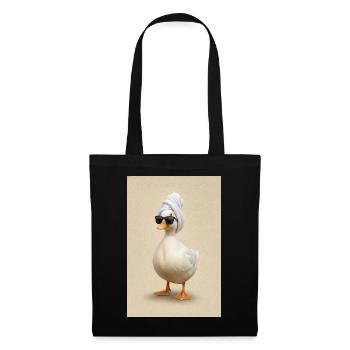 Spa-Ente mit Handtuch, Turban und Sonnenbrille - Stoffbeutel - Schwarz - Vorne