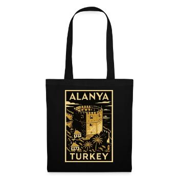 Alanya Türkei – Gold/Schwarz Linocut Reise Poster - Stoffbeutel - Schwarz - Vorne