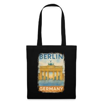 Berlin Brandenburger Tor – Aquarell Reise Poster - Stoffbeutel - Schwarz - Vorne