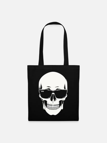 Skeleton with sunglasses in black and white vector - Tote Bag - black