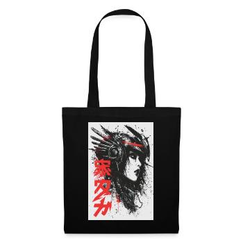 Futuristic Ink Portrait with Red Kanji - Tote Bag - black - Front