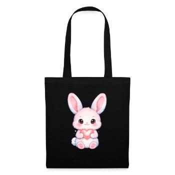 Zarter Hase mit Herzlicht - Stoffbeutel - Schwarz - Vorne