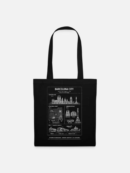 Barcelona Skyline Blueprint - Stoffbeutel - Schwarz
