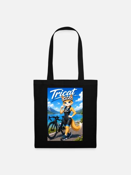 Tricat: Cat in Triathlon Outfit - Tote Bag - black