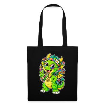 Hippie Drache mit Regenbogenbandana - Stoffbeutel - Schwarz - Vorne