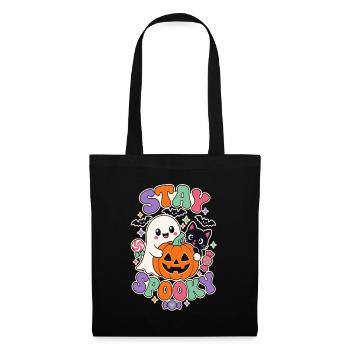 Bleib gruselig, süß Retro Halloween Geisterkatze Kürbis - Stoffbeutel - Schwarz - Vorne
