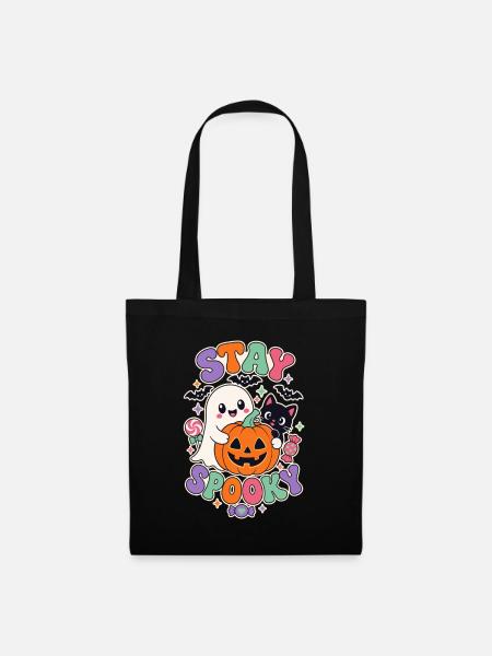 Bleib gruselig, süß Retro Halloween Geisterkatze Kürbis - Stoffbeutel - Schwarz