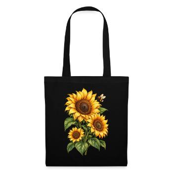 Sonnenblumen mit Hummel Gartenliebe - Stoffbeutel - Schwarz - Vorne