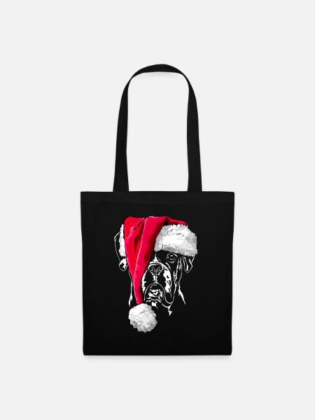 Boxer mit Muetze Weihnachten - Stoffbeutel - Schwarz