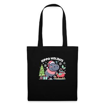 Weihnachten Nilpferd Weihnachtsmann - Stoffbeutel - Schwarz - Vorne