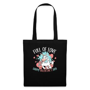 Valentinstag Geschenk 14. Februar süsses Einhorn - Stoffbeutel - Schwarz - Vorne