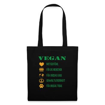 VEGAN Mitgefühl Veganer für Erde und Tiere - Stoffbeutel - Schwarz - Vorne