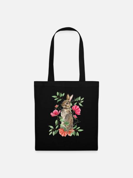 Rabbit with flowers - Tote Bag - black