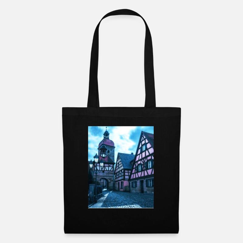 Mittelalter Stadt - Stoffbeutel - Schwarz