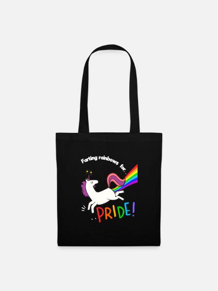 Lustiges Gay Pride Regenbogen Einhorn - Stoffbeutel - Schwarz