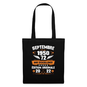 Septembre 1950 Idée cadeau d'anniversaire 72 ans - Sac en tissu - noir - Devant