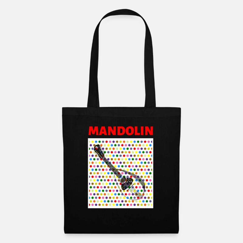 Mandolin (rote Schrift, bunte Punkte) - Stoffbeutel - Schwarz