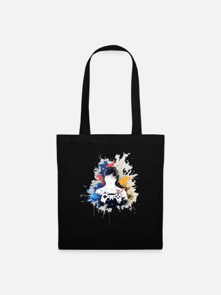 Gamer's Aquarell mit Gamepad - Stoffbeutel - Schwarz