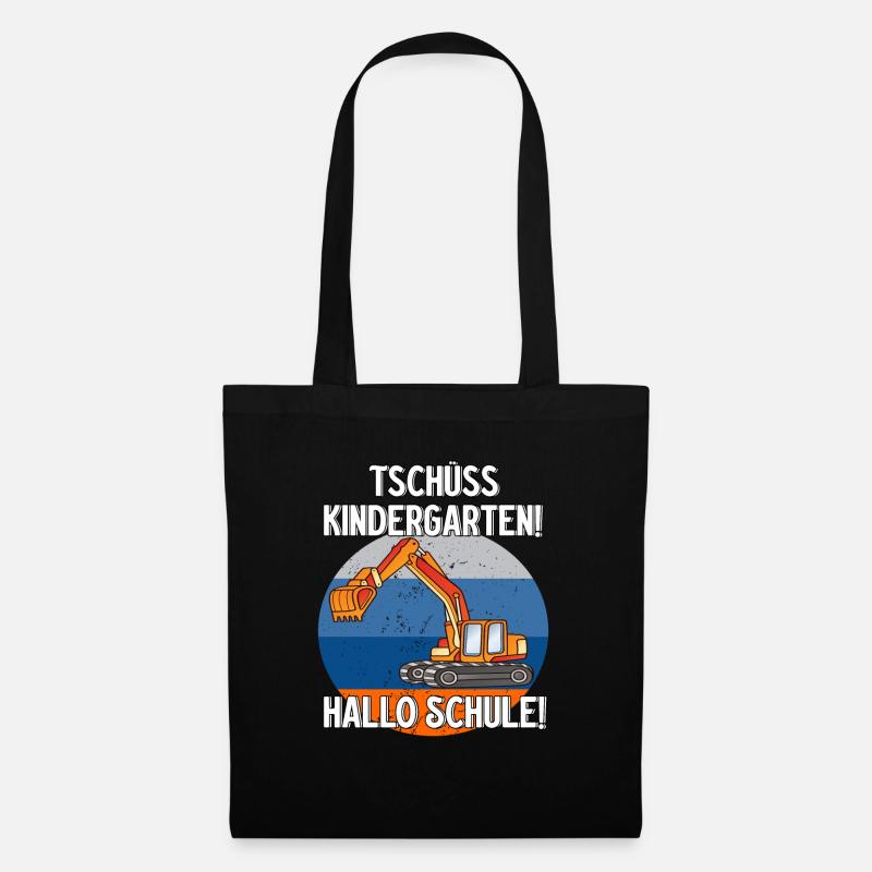 Bagger Tschüss Kindergarten Hallo Schule - Stoffbeutel - Schwarz
